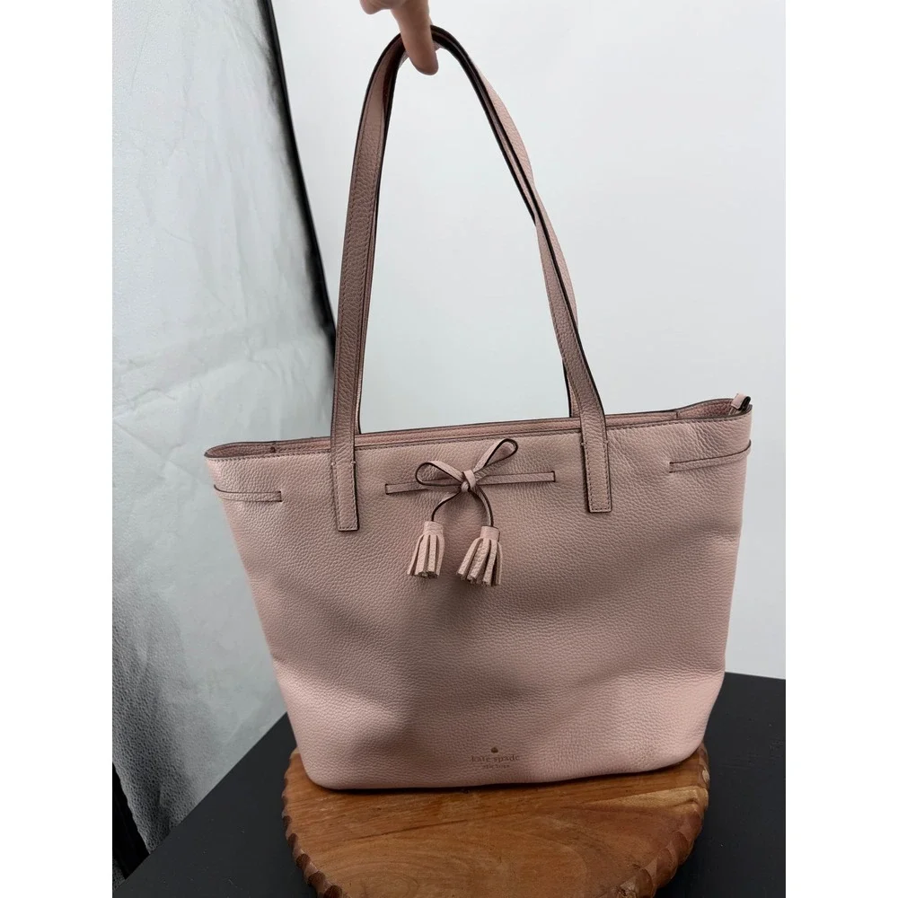 Kate Spade Hayes Tote Bag Womens Large‎ Pink Pebbled Leather Bow Tassel WKRU6244